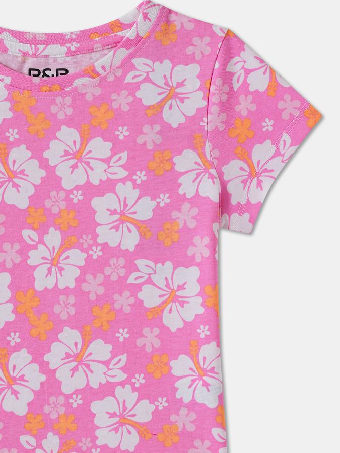 Girls Floral Regular Fit Short Sleeve Crew Neck T-Shirt