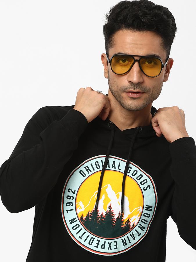 Men Cotton Regular Fit Hooded Graphic Sweatshirt