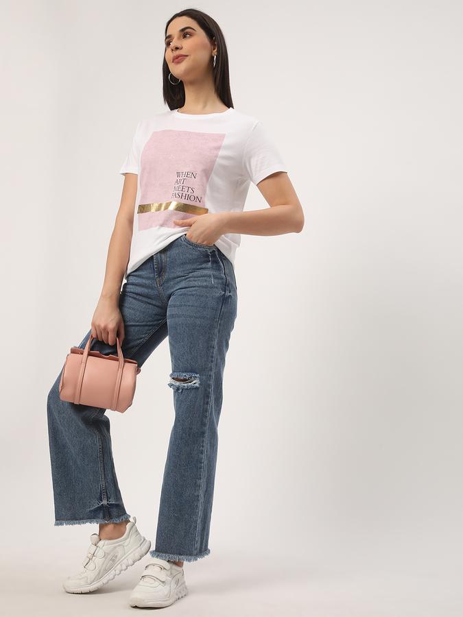 Women Cotton Regular Fit Round Neck Graphic T-shirt