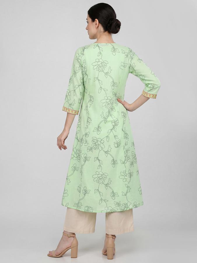R&B Green Embroidered Women Three-Quarter Sleeves V-Neck Kurta