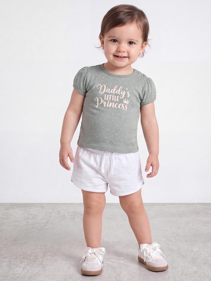 R&B Girls Green Typography Print Short Sleeves Round Neck Pure Cotton T-Shirt