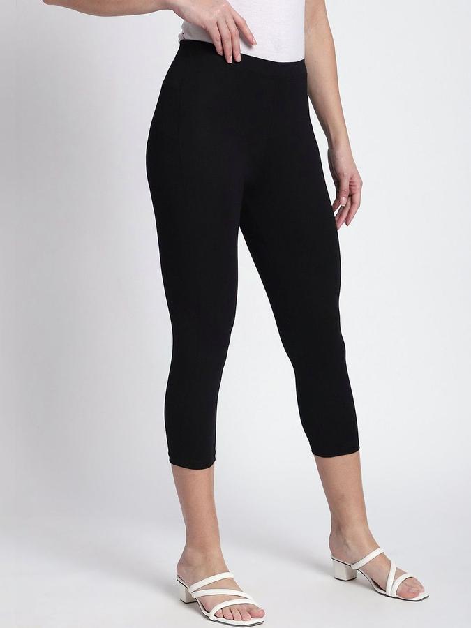 R&B Women Black Solid Calf Length Leggings