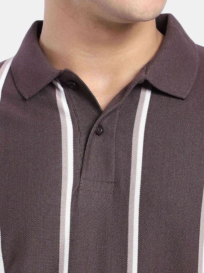 R&B Burgundy Striped Men Short Sleeve Polo T-shirt