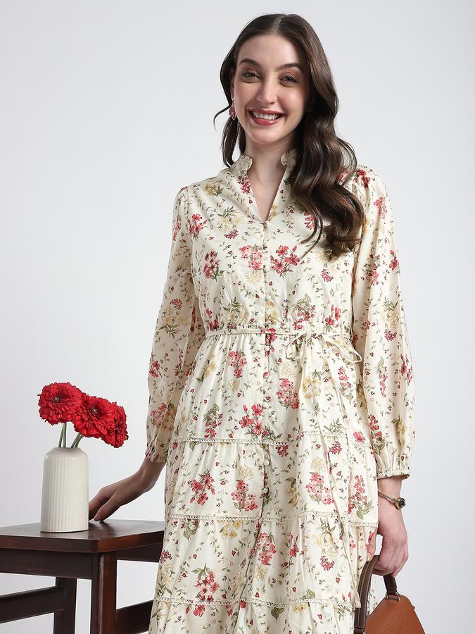 Women Cotton A-Line Midi Floral Dress