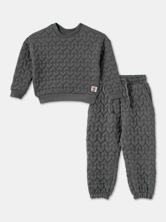Girls Textured Full Sleeve Knit SweaT-Shirt with Joggers Set