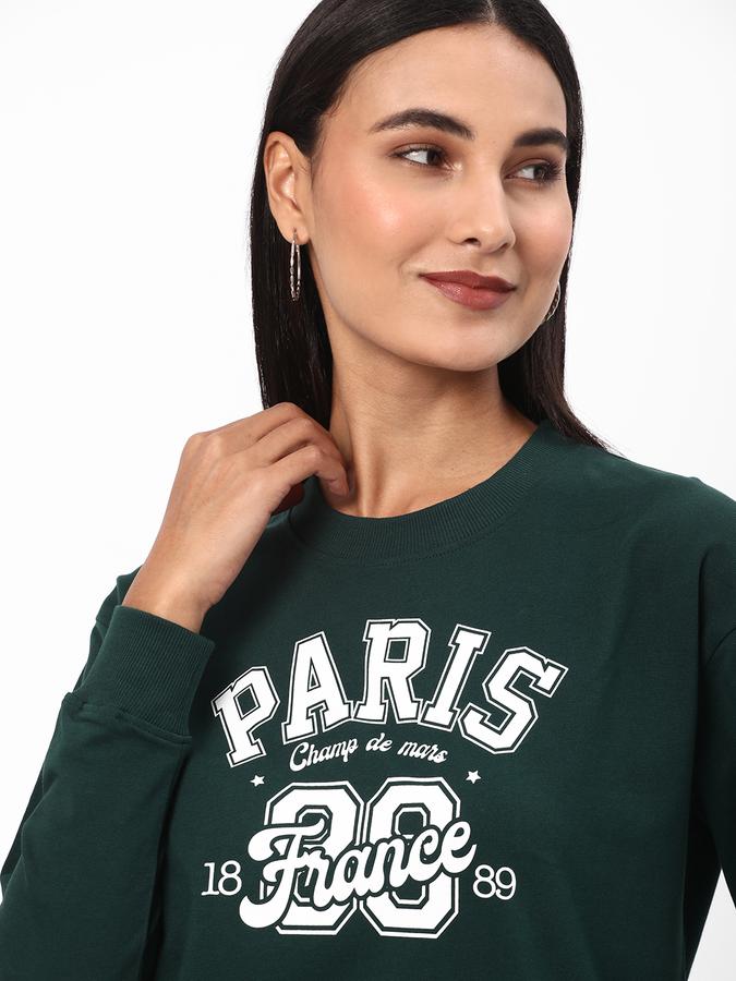Women Cotton Regular Fit Round Neck Graphic Sweatshirt
