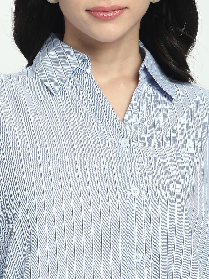 Women Polycotton Oversized Fit Collar Neck Long Sleeve Striped Shirt