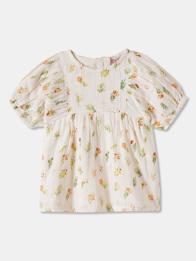 Girls Floral Puff Sleeve Top with Shorts Set