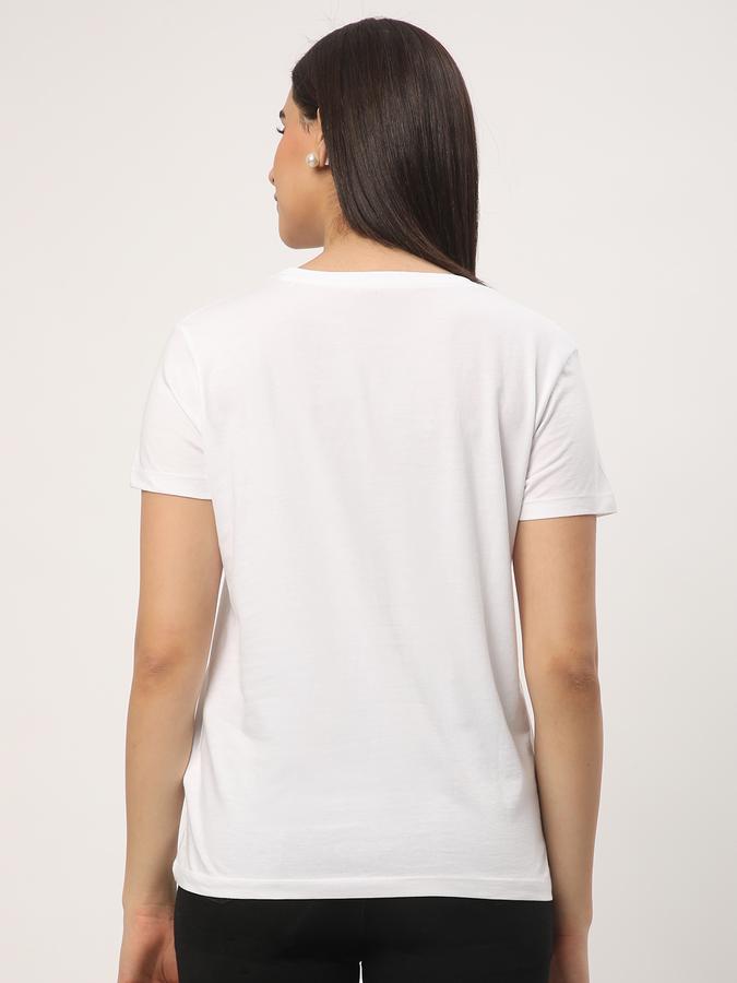 Women Cotton Regular Fit Crew Neck Embellished T-shirt