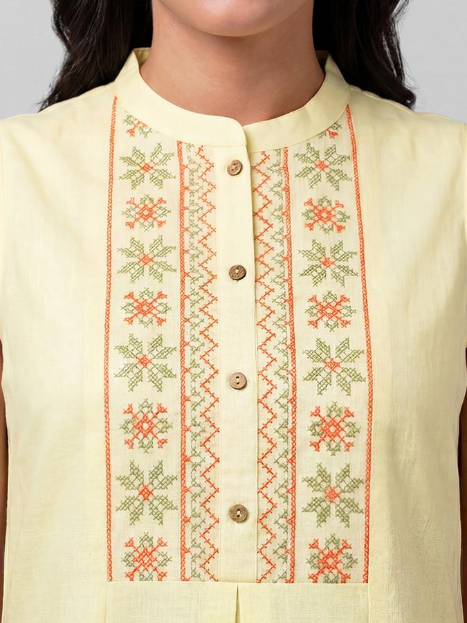 R&B Yellow Embroidered Women Sleeveless Mandarin Collar Kurta