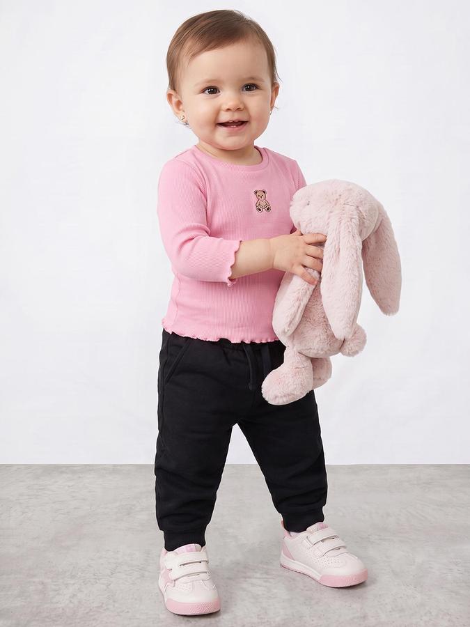 R&B Girls Multi Teddy Print Long Sleeves Round Neck Ribbed T-Shirt