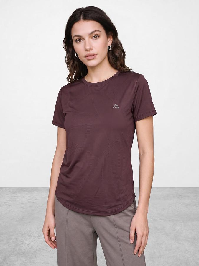 R&B Women Wine Self Design Pure Cotton Round Neck Short Sleeves T-Shirt