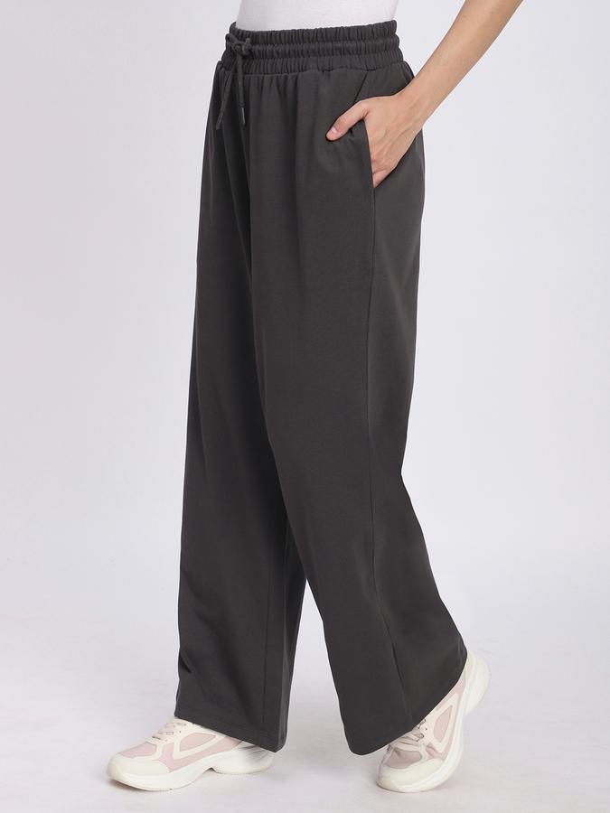R&B Women Charcoal Solid Wide-Leg Joggers
