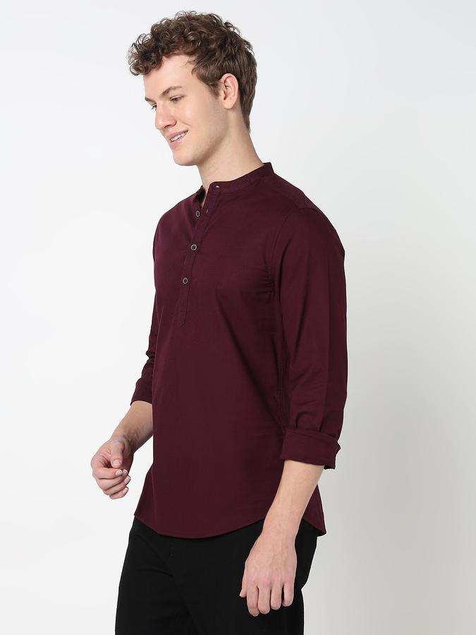 HALF PLACKET KURTA SHIRT - SLUB SHIRT SOLID SINGLE POCKET SLIM FIT image number 2
