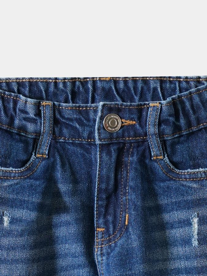 Boys Cotton Regular Fit Elastic Waist Distressed Jeans