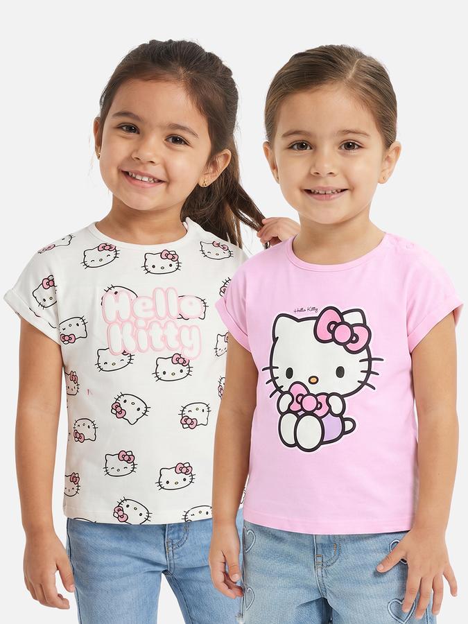 R&B Girls Multicolor Regular Fit Hello Kitty Printed Short Sleeve T-shirt