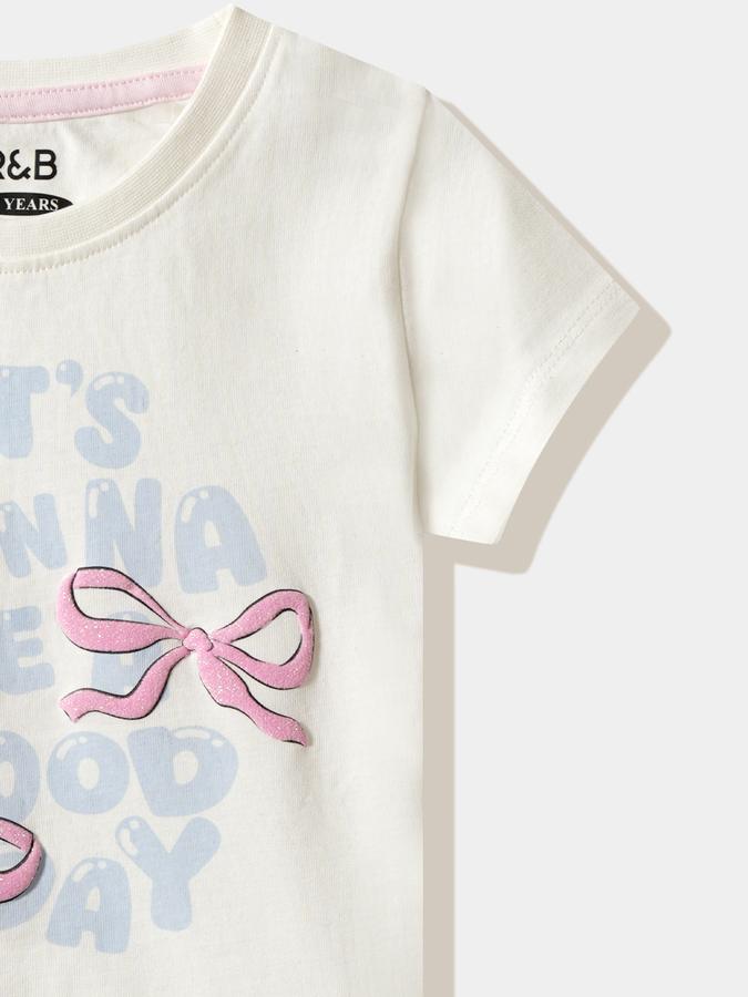 Girls Cotton Regular Fit Crew Neck Graphic T-shirt