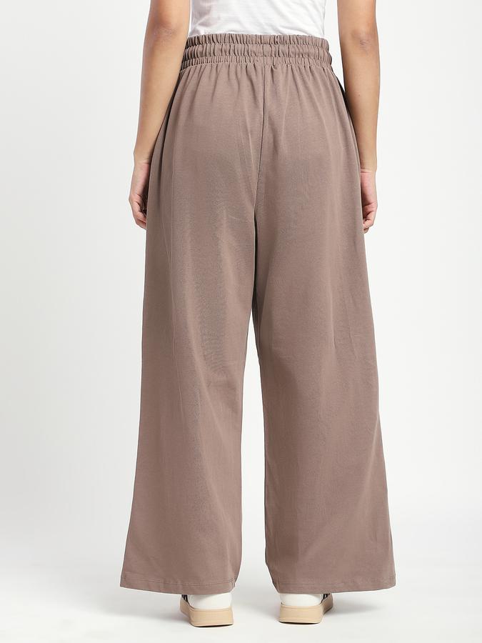 Women Cotton Wide Leg High Rise Solid Pants