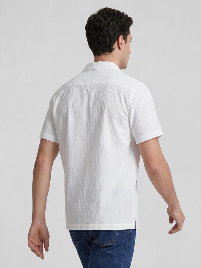 R&B Ivory Striped Men Cuban Collar Short Sleeves Shirt