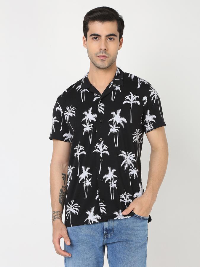 Men Cotton Regular Fit Cuban Collar Printed Shirt