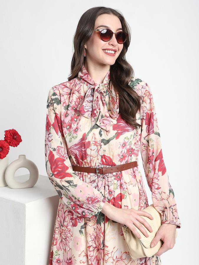 R&B Women Off White Floral Print Shirt Dress