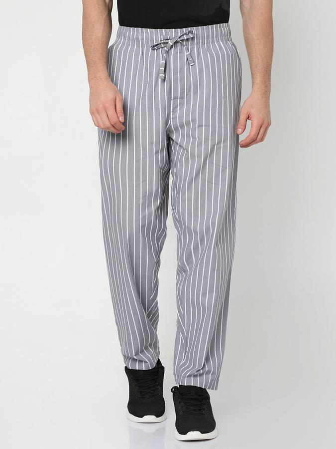 R&B Men Striped Straight Track Pants with Drawstring Waist