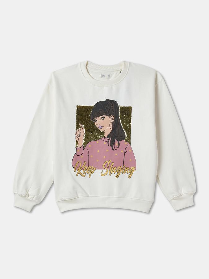 Girls Regular Fit Full Sleeves Crew Neck Graphic Print SweaT-Shirt