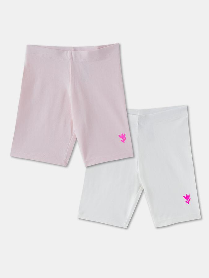 Girls Cotton Blend Mid Rise Elastic Waist Clean Hem Shorts