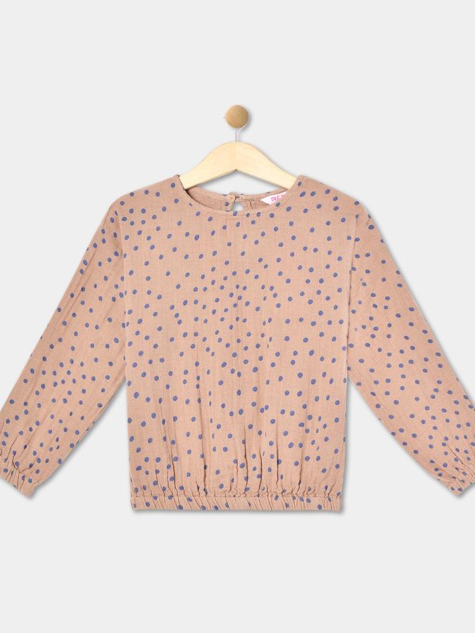 Girls Rayon Regular Fit Crew Neck Long Sleeve Printed Top