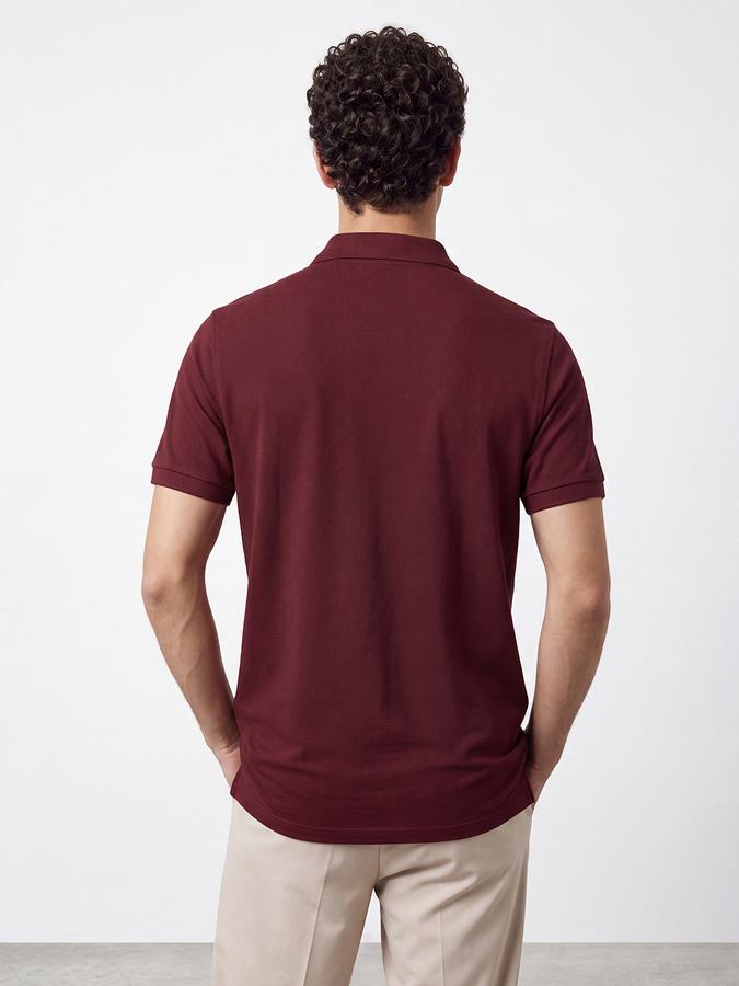 R&B Men Cherry Red Solid Short Sleeves Pure Cotton Polo Collar Tshirt