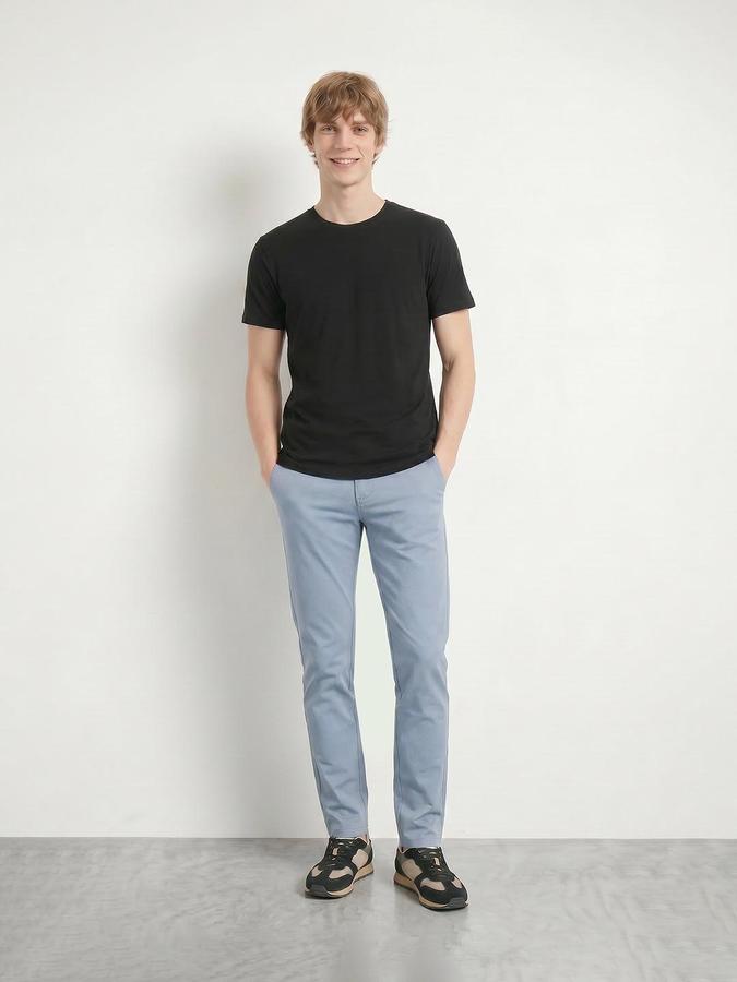 R&B Men's Dusty Blue Slim Fit Trousers