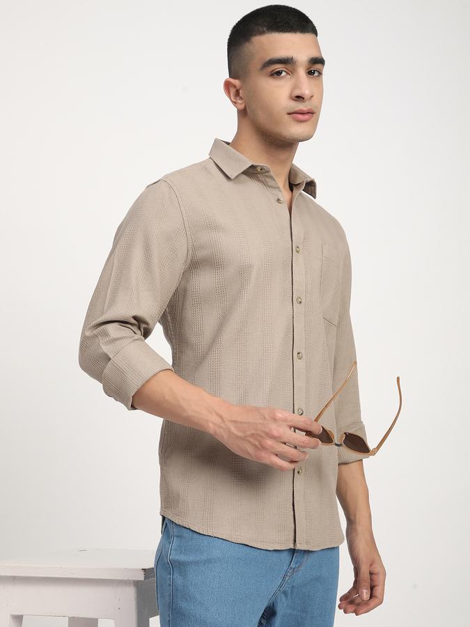 Men Cotton Regular Fit Point Collar Solid Shirt