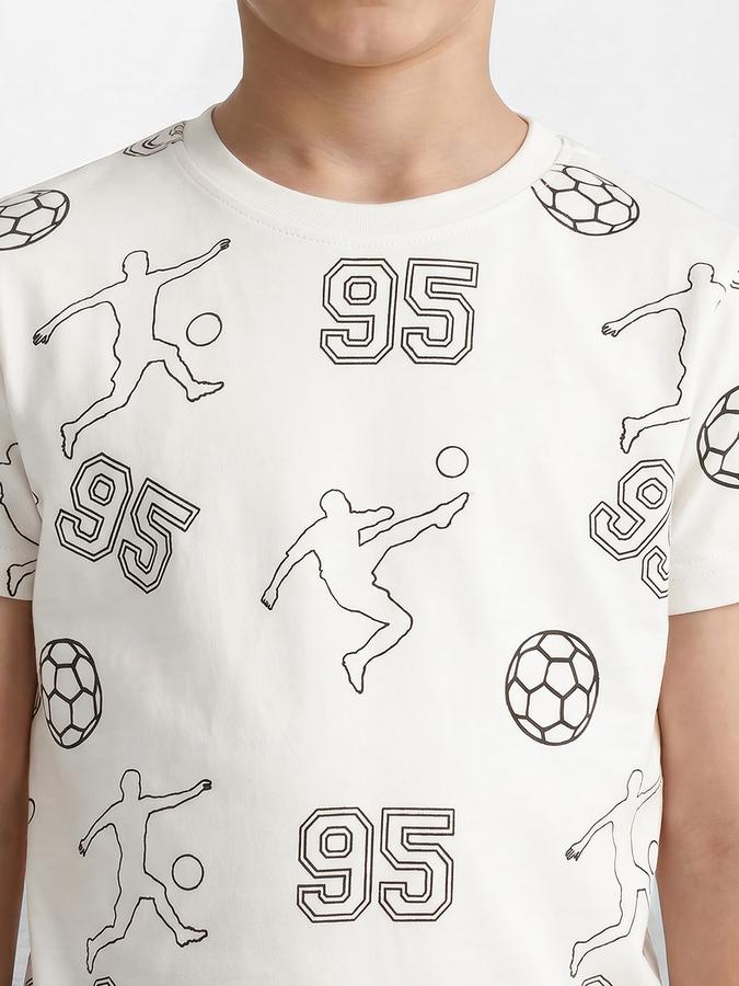 R&B Boys Beige Short sleeve Round Neck Game On Football Graphics All over printed Pure Cotton T-Shirt