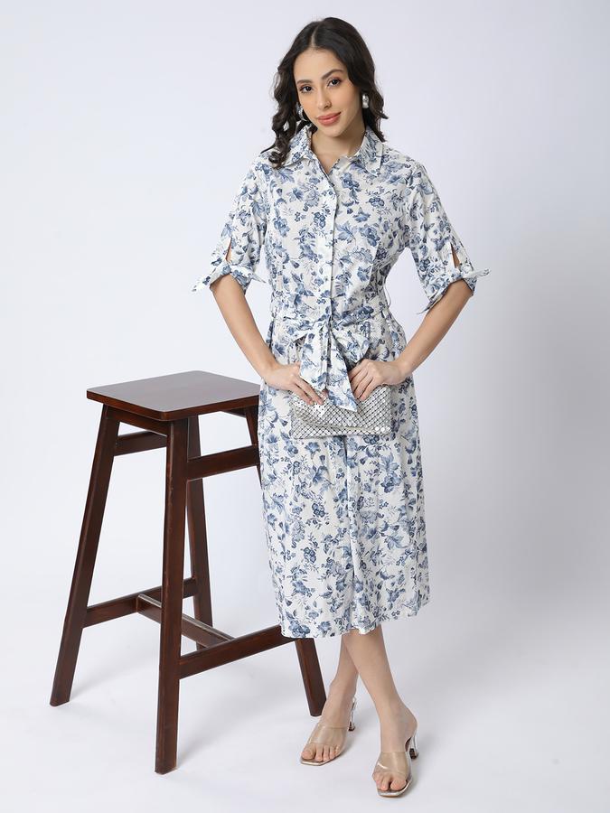 R&B Women Blue Floral Print Shirt Dress