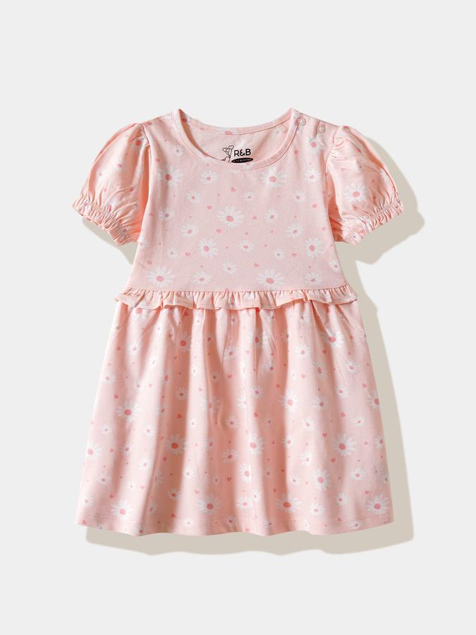Girls Cotton A-Line Round Neck Printed Dress