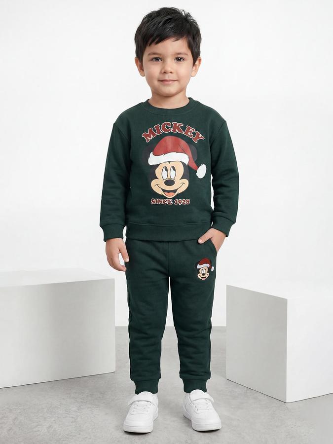 R&B Boys Green Printed Long Sleeves Round Neck Sweatshirt& Joggers Set 