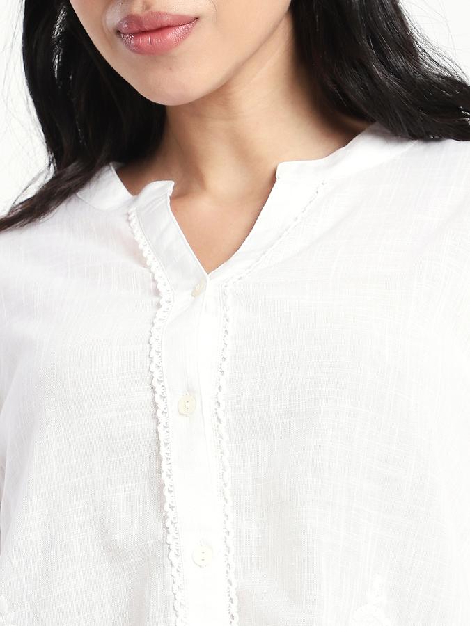 Women Viscose Relaxed Fit Mandarin Collar Solid Top