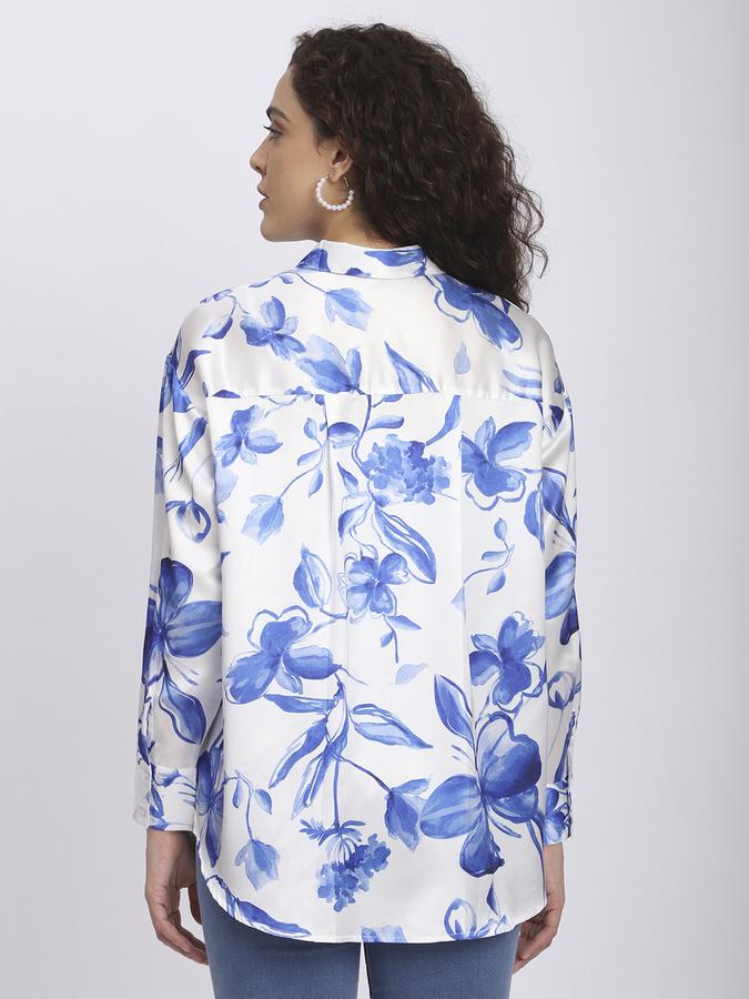 Women Polyester Relaxed Fit Shirt Collar Floral Top