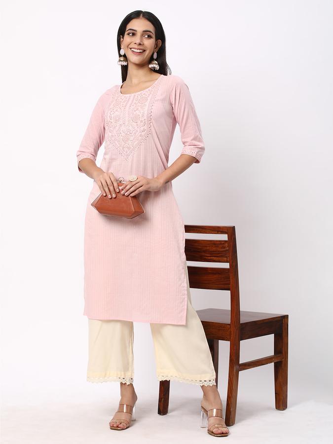 R&B Women's Embroidered Regular Straight Kurta 3-Q Sleeves image number 1