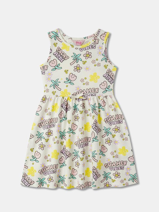 Girls Typographic Print Round-Neck A-Line Dress