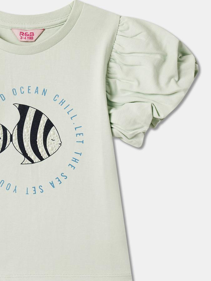 Girls Cotton Regular Fit Crew Neck Short Sleeve Graphic Top