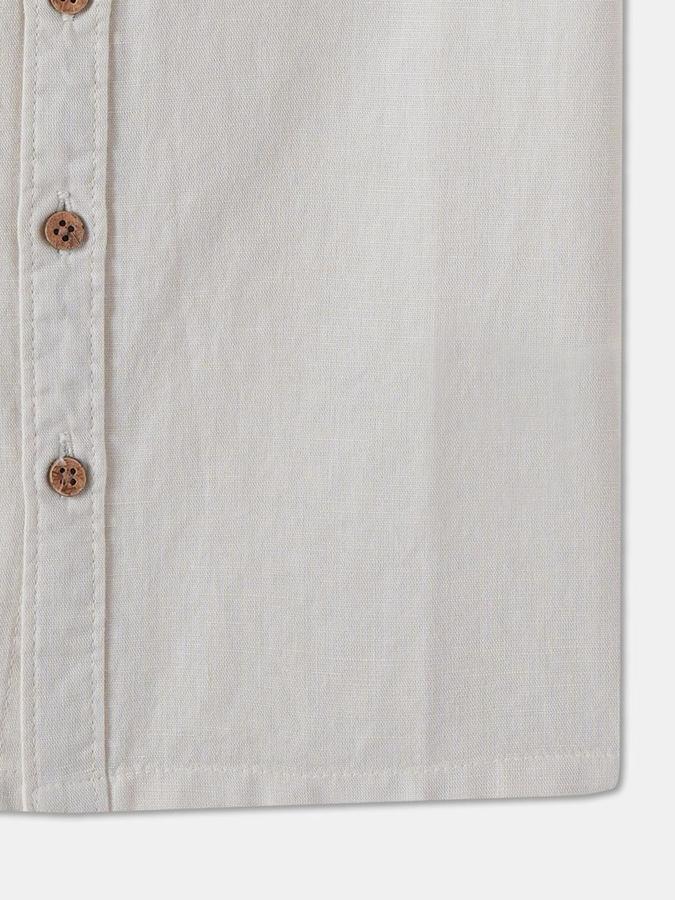 R&B Boys Beige Solid Half Sleeves Mandarin Collar Relaxed Fit Shirt