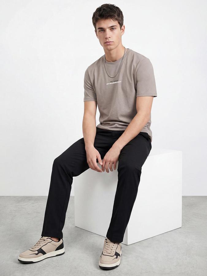 R&B Beige Men Printed Short Sleeves Tshirt