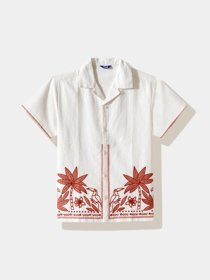 Boys Cotton Regular Fit Short Sleeve Embroidered Shirt