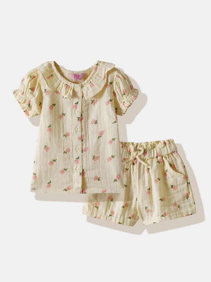 Girls Cotton Floral Blouse and Shorts Set