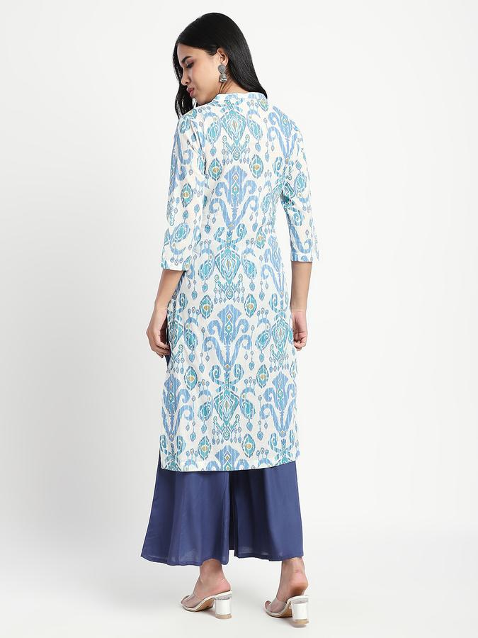 Women Cotton Regular Fit Mandarin Collar Printed Kurta
