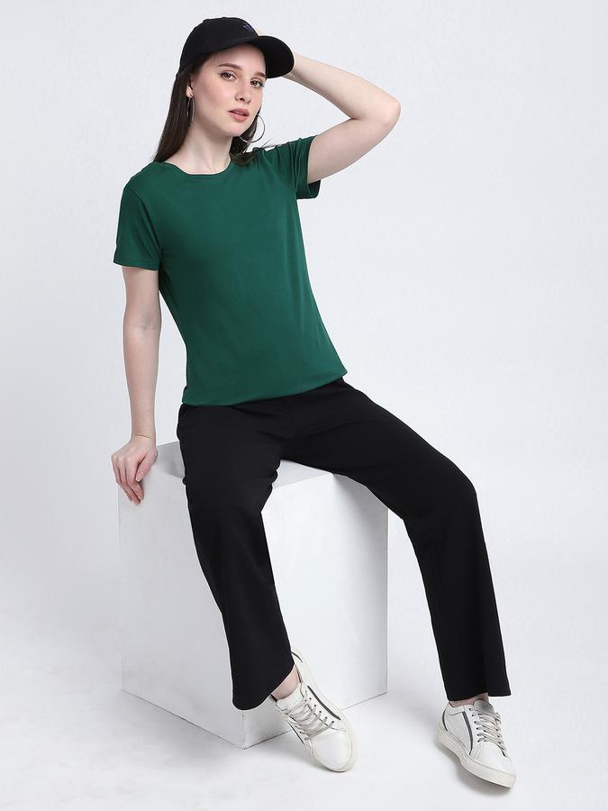 Women Cotton Blend Regular Fit Crew Neck Solid T-shirt