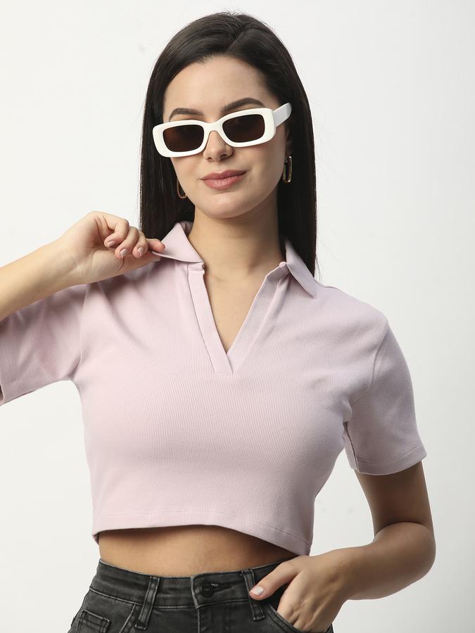 Women Slim Fit Top with Spread Collar image number 0