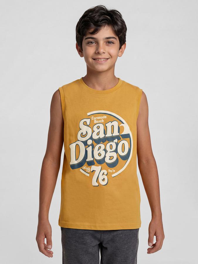 R&B Yellow Graphic Print Boys Round Neck Regular Fit Short Sleeves T-Shirt 