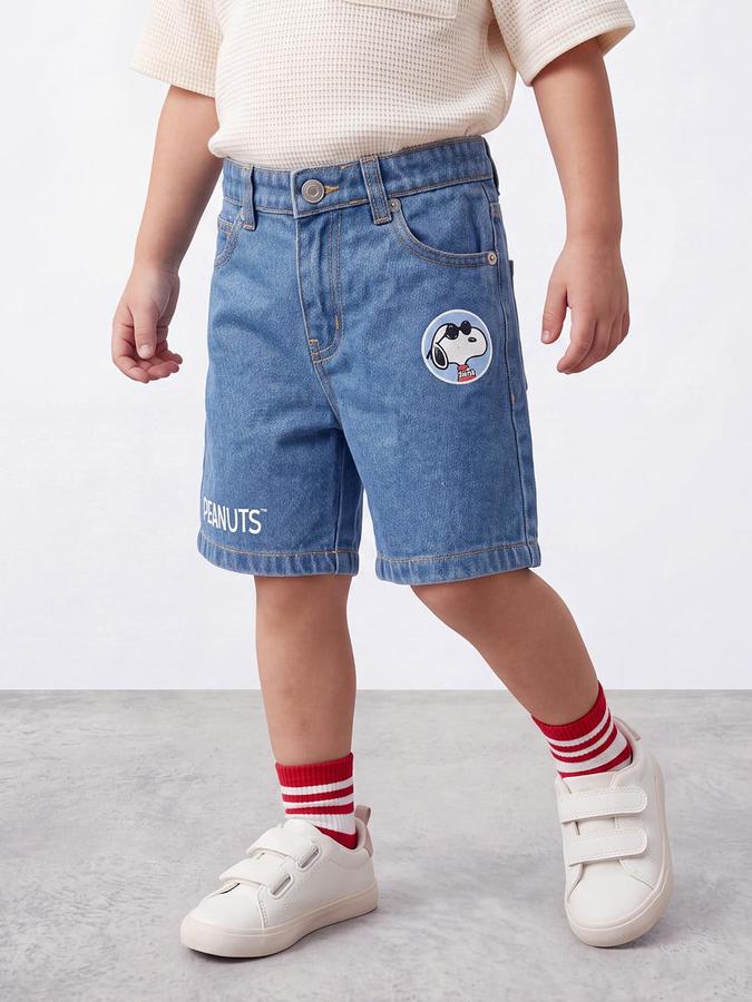 R&B Boys Blue Graphic Print Mid Rise Denim Shorts